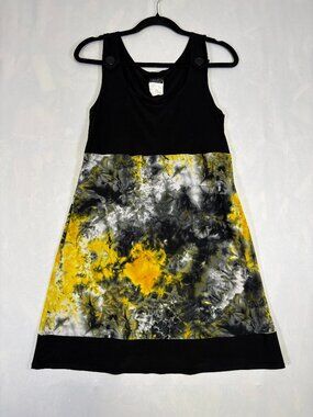 Women’s Clientele Black Yellow Tie Dye Colour Block Sleeveless Dress Medium
